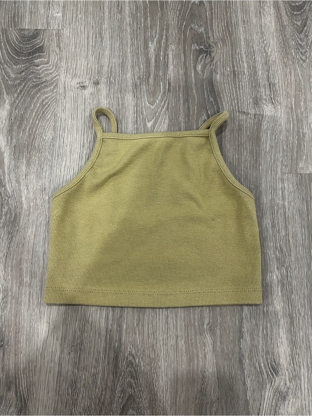 Vintage Olive Green Ribbed Crop Tank Top